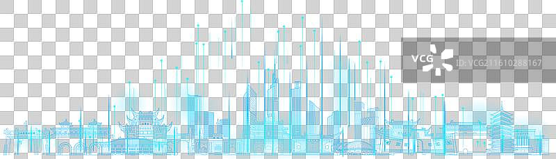 数字南京城市科技风互联网人工智能智慧未来明孝陵玄武湖夫子庙总统府中山陵南京博物院鸡鸣寺栖霞牛首山德基图片素材