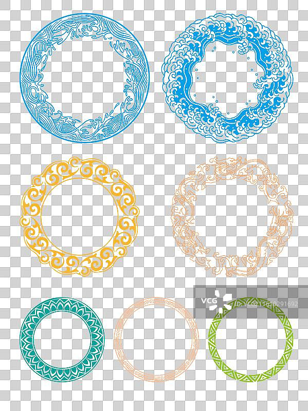 矢量国风古典圆形海浪龙纹边框元素图片素材