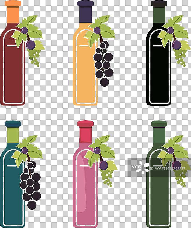 六个色彩缤纷的酒瓶装饰图片素材