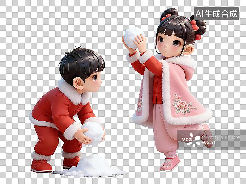 【AI数字艺术】冬日活动的孩子们—打雪仗图片素材