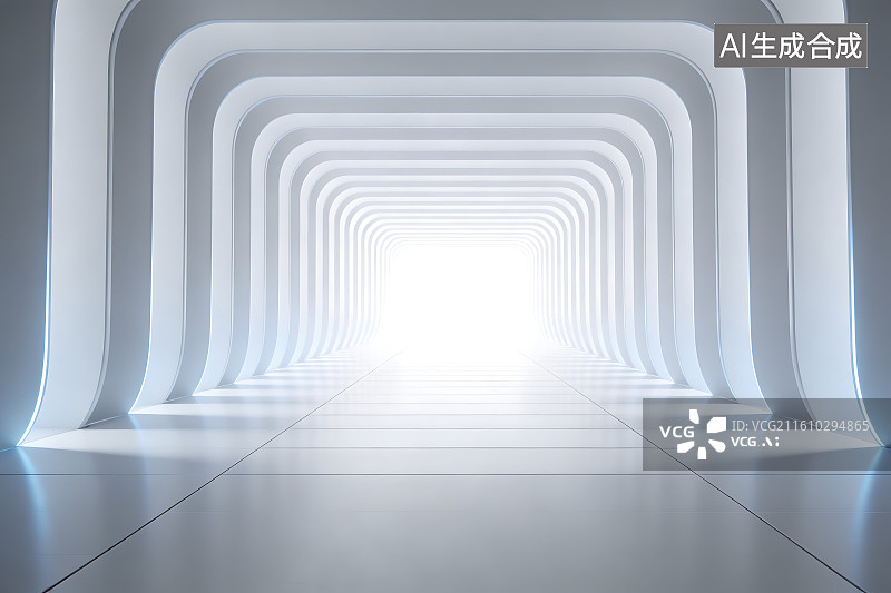 【AI数字艺术】未来感白色隧道空间图片素材