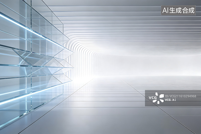 【AI数字艺术】未来感玻璃走廊LED照明场景图片素材
