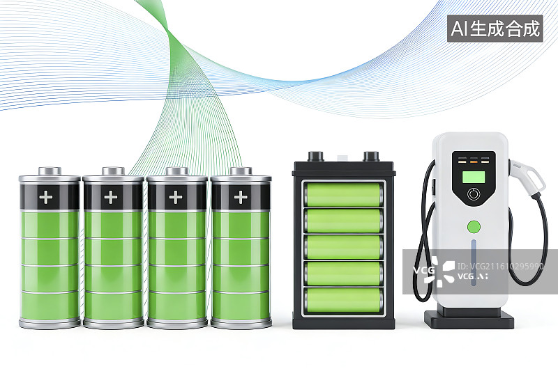 【AI数字艺术】电动汽车电池与充电站概念图图片素材