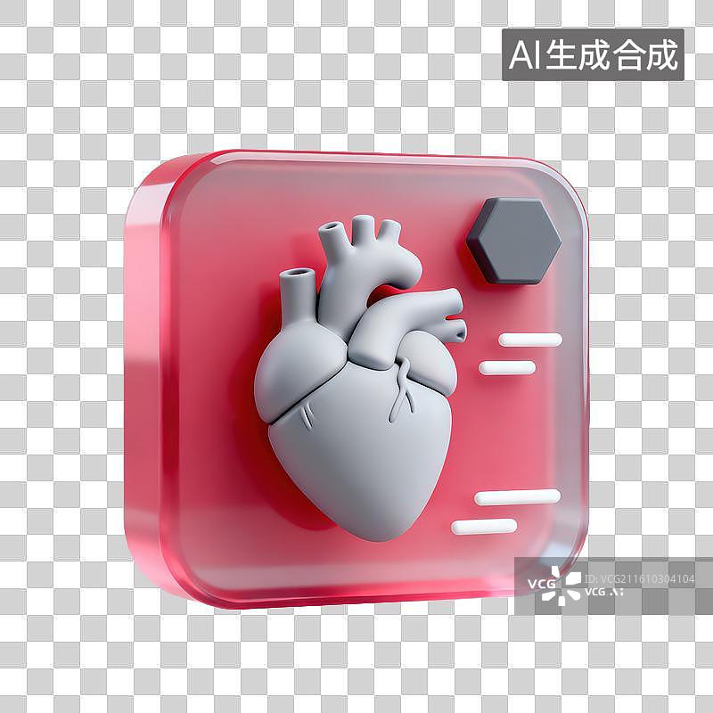【AI数字艺术】3D磨砂玻璃材质心脏元素图片素材