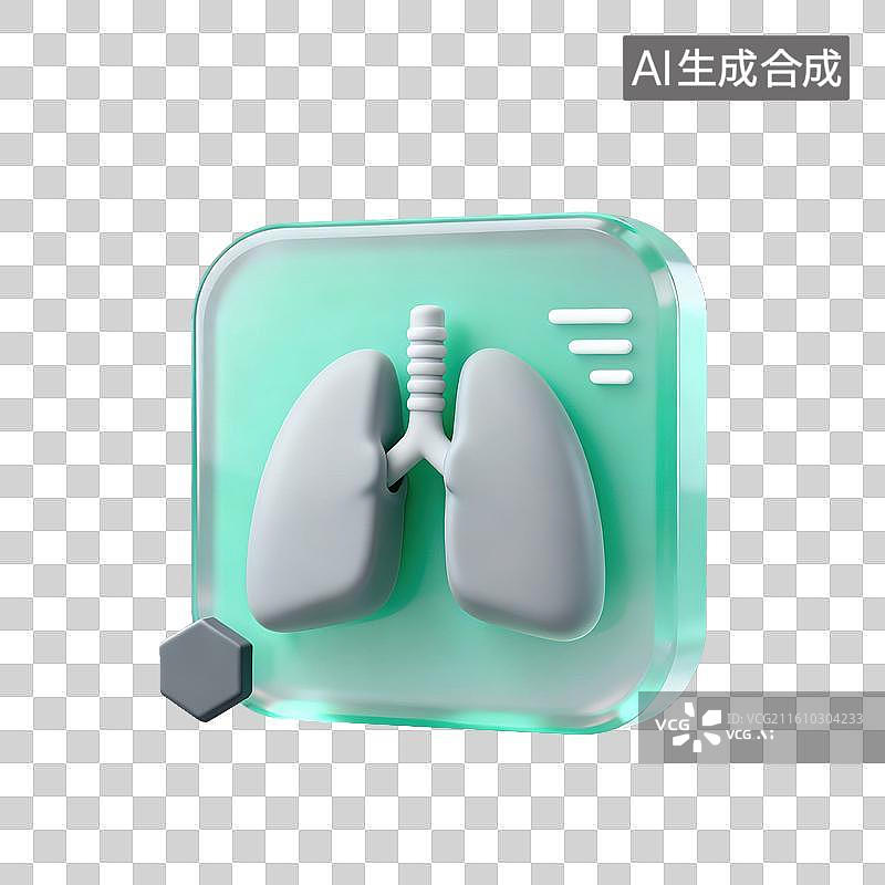 【AI数字艺术】3D磨砂玻璃材质医疗主题肺部人体器官元素图片素材