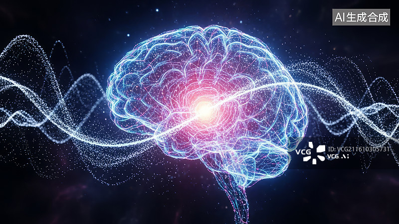 【AI数字艺术】大脑脑波与认知活动图片素材