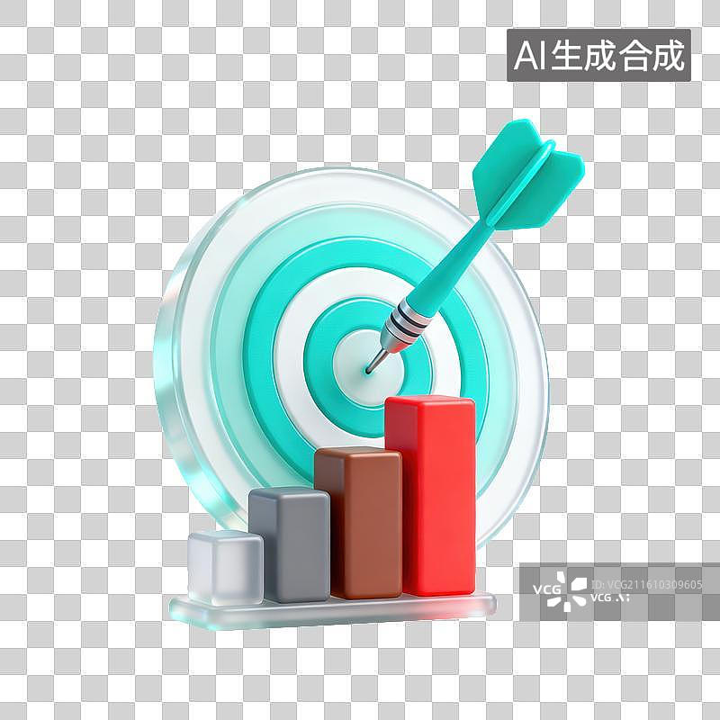 【AI数字艺术】3D磨砂玻璃材质金融理财主题靶子射箭目标成功上升商业柱状图元素图片素材