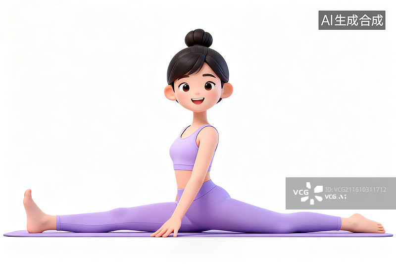 【AI数字艺术】做瑜伽运动的女人一字马动作3d插画图片素材