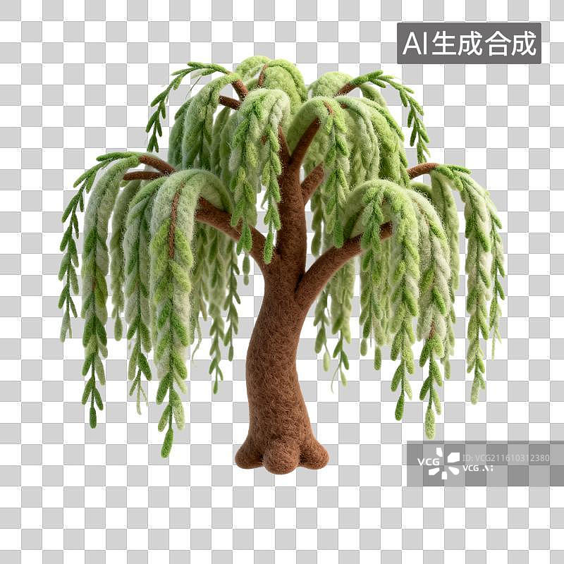 【AI数字艺术】手工毛毡垂柳树图片素材