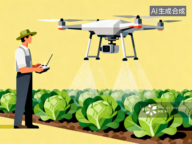 【AI数字艺术】扁平风插画智慧农业无人机喷洒农药图片素材