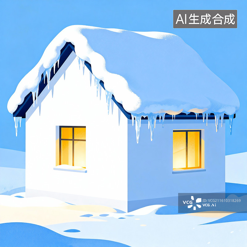 【AI数字艺术】寒冬厚重的积雪覆盖着房屋图片素材