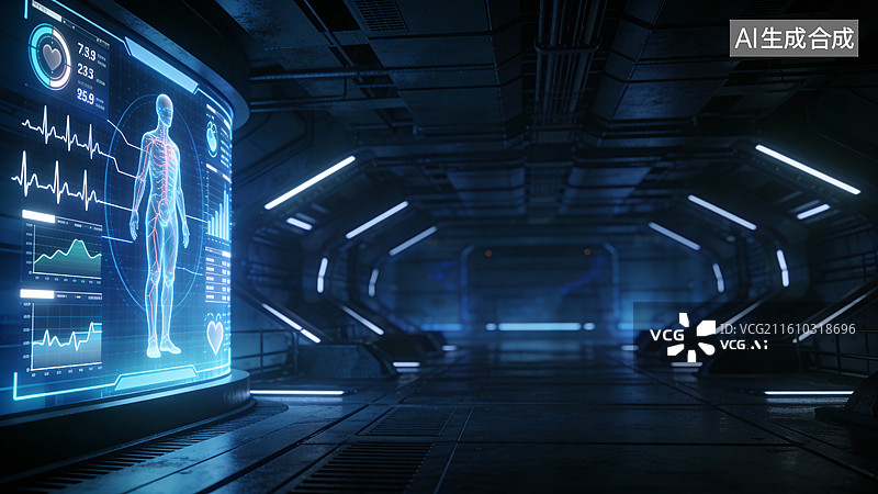 【AI数字艺术】未来感医疗人体数据界面图片素材