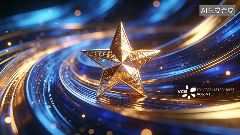 【AI数字艺术】金色星星与炫彩背景图片素材