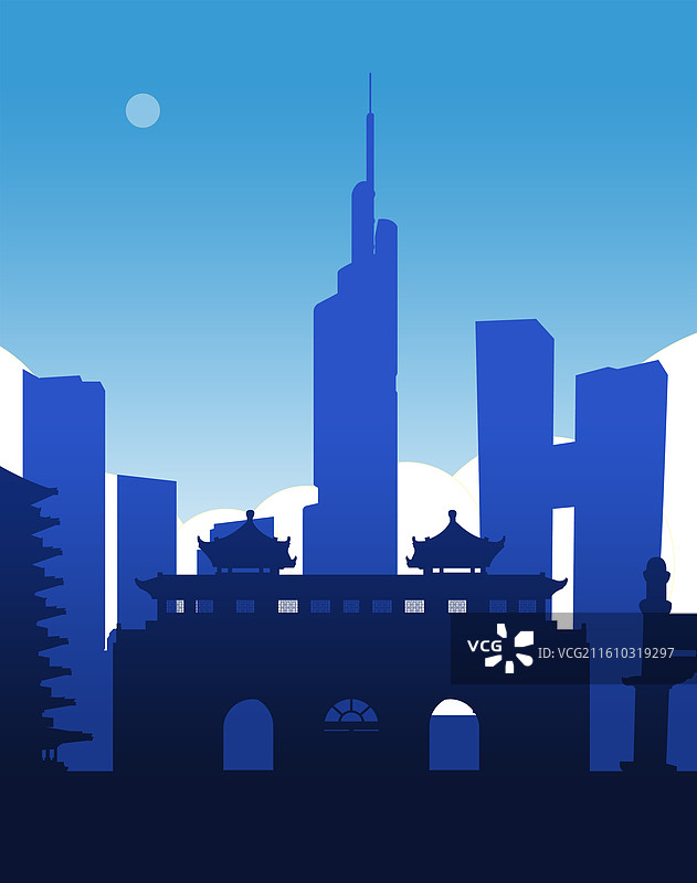 蓝色扁平商务风南京国金中心玄武湖中山陵博爱鸡鸣寺金鹰世界牛首山紫峰大厦图片素材