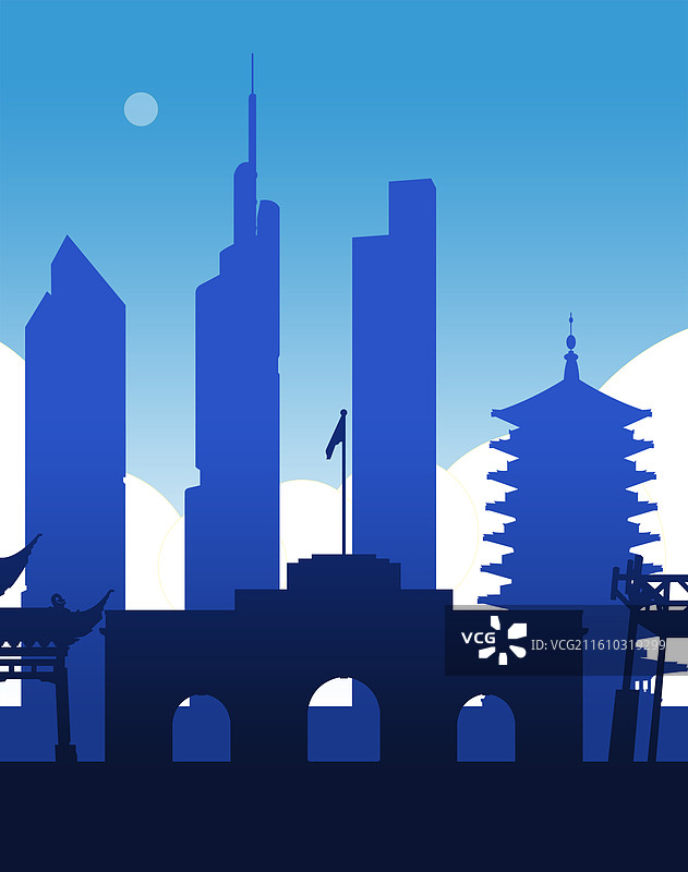 蓝色扁平商务风南京明孝陵玄武湖夫子庙总统府中山陵鸡鸣寺红山森林动物园牛首山紫峰大厦德基图片素材