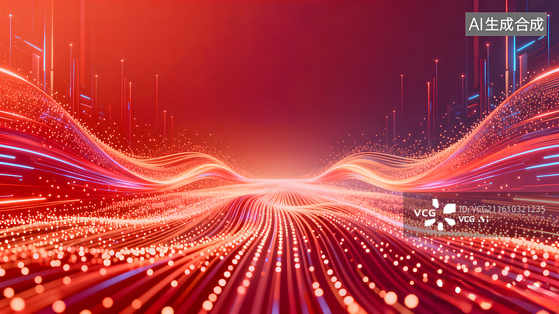 【AI数字艺术】喜庆红色未来科技感KV背景图片素材