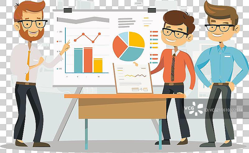 三个男性卡通人物在进行商务活动图片素材