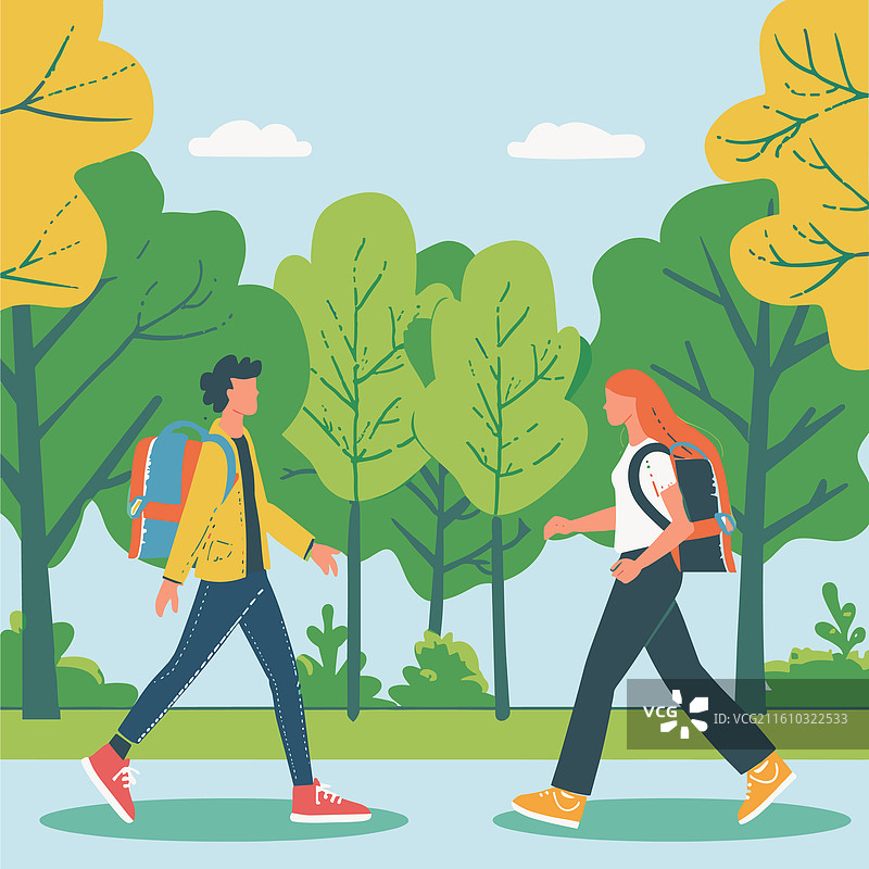 一对年轻的成年男女正在散步图片素材