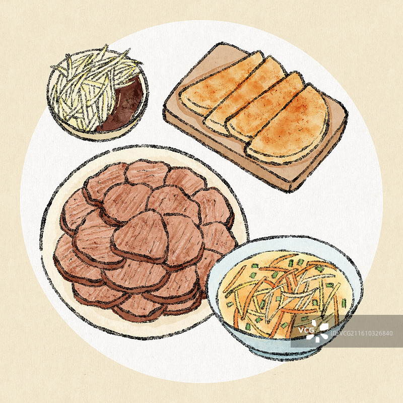 辽宁美食插画-熏肉大饼图片素材
