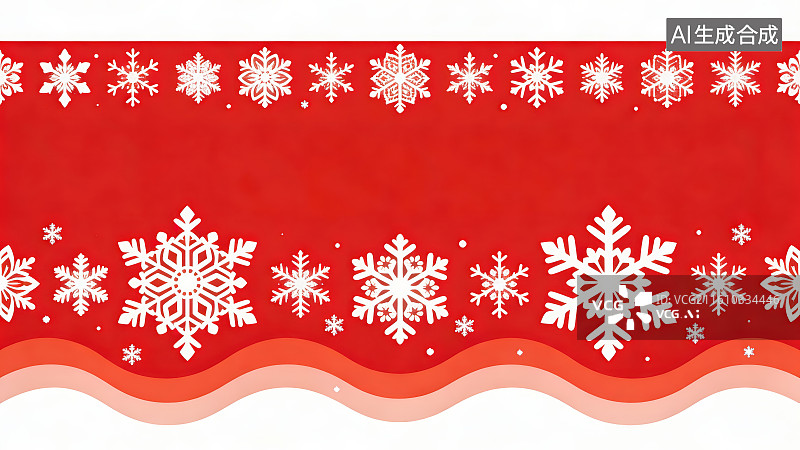 【AI数字艺术】白色雪花装饰波浪边框红色圣诞雪花节日喜庆背景图片素材