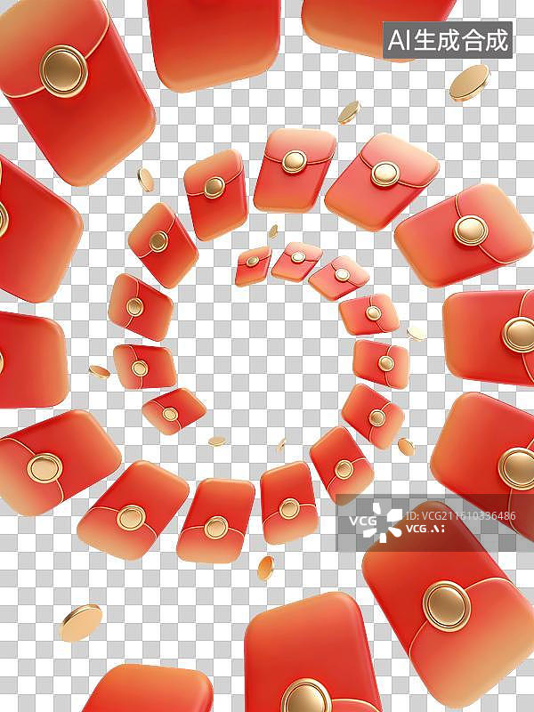 【AI数字艺术】3D节日喜庆红包铜钱纷飞图片素材