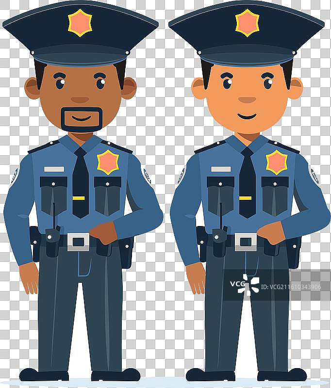 两名卡通警察自信地站立着图片素材