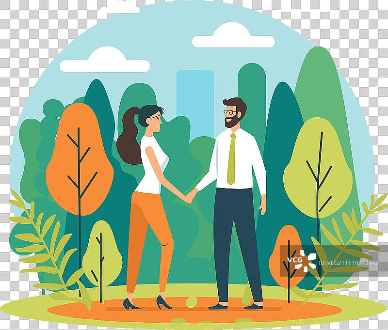 男人和女人在公园里握手，达成商业协议图片素材