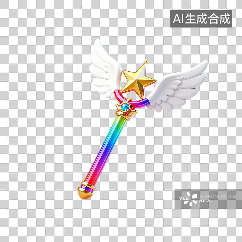 【AI数字艺术】3D渲染，仙女棒，魔棒，魔力，魔法，魔法棒，免抠元素图片素材