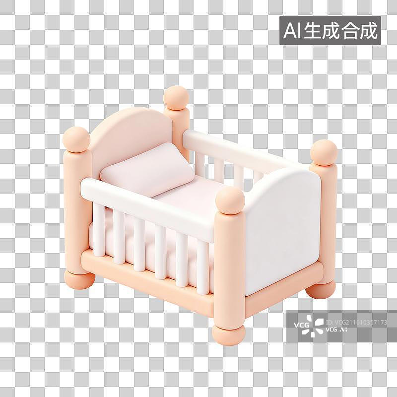 【AI数字艺术】3D渲染，卡通小床，婴儿床，新生儿，母婴，免抠元素图片素材