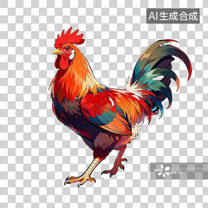 【AI数字艺术】色彩斑斓的公鸡插画图片素材