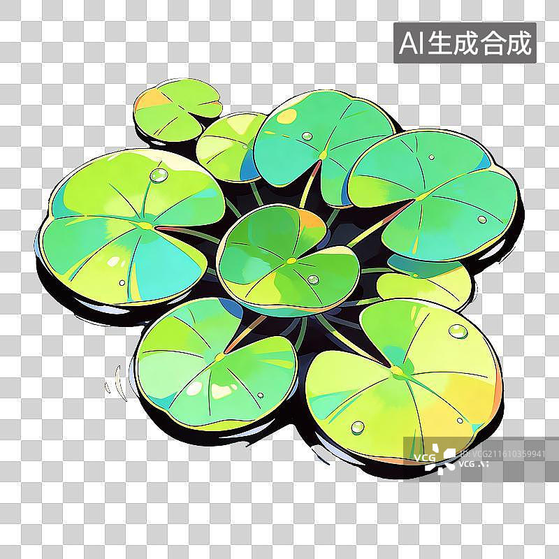 【AI数字艺术】卡通风格荷叶浮于水面图片素材