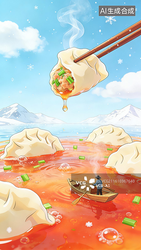 【AI数字艺术】冬至饺子微缩汤景温馨节日背景素材图片素材