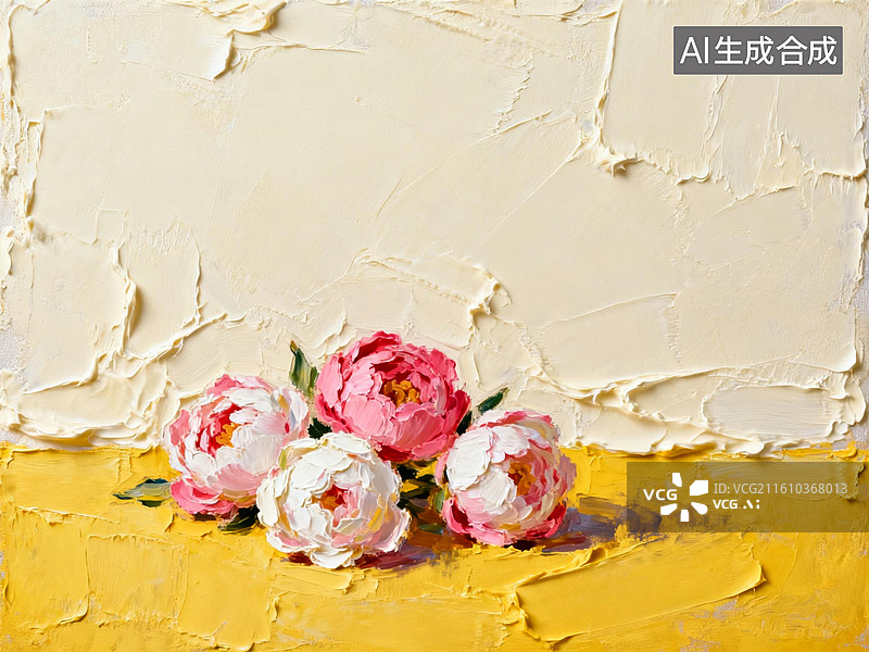 【AI数字艺术】黄底粉白牡丹油画艺术装饰背景素材图片素材