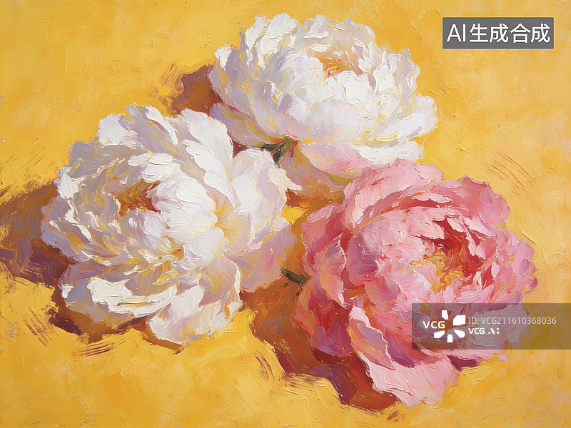 【AI数字艺术】黄底粉白牡丹油画艺术装饰背景素材图片素材