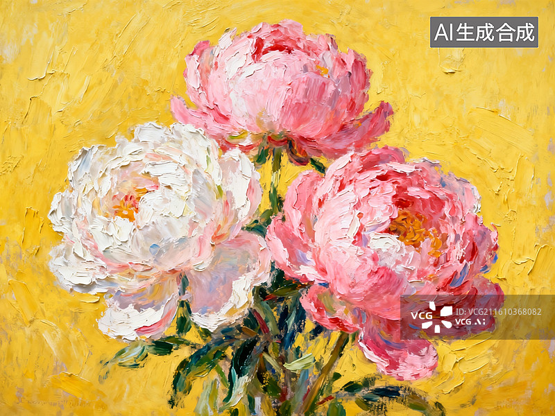 【AI数字艺术】黄底粉白牡丹油画艺术装饰背景素材图片素材