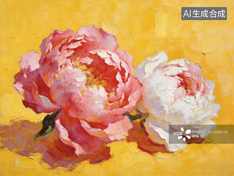 【AI数字艺术】黄底粉白牡丹油画艺术装饰背景素材图片素材