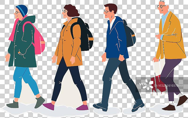 一群年轻人在悠闲地散步，这是一个多元化的群体图片素材