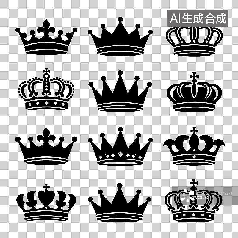 【AI数字艺术】[矢量EPS素材]多种皇家皇冠剪影集合图片素材
