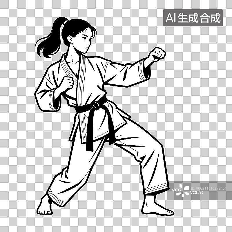 【AI数字艺术】[矢量EPS素材]女性空手道黑带选手战斗姿态图片素材