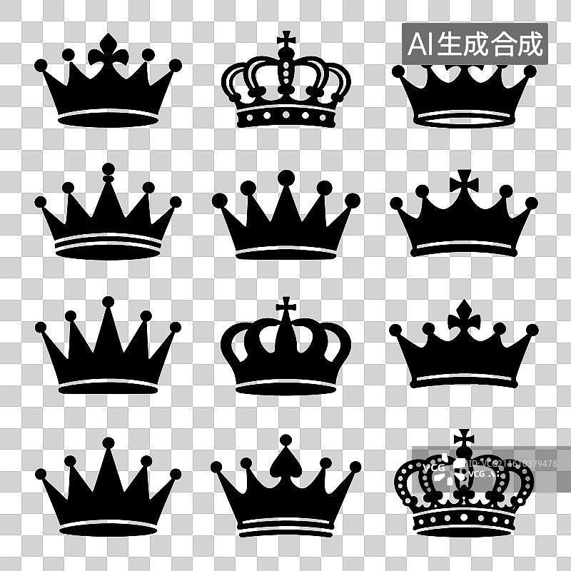【AI数字艺术】[矢量EPS素材]各种皇家皇冠剪影集合图片素材