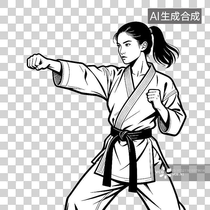 【AI数字艺术】[矢量EPS素材]女空手道练习者格斗姿势图片素材