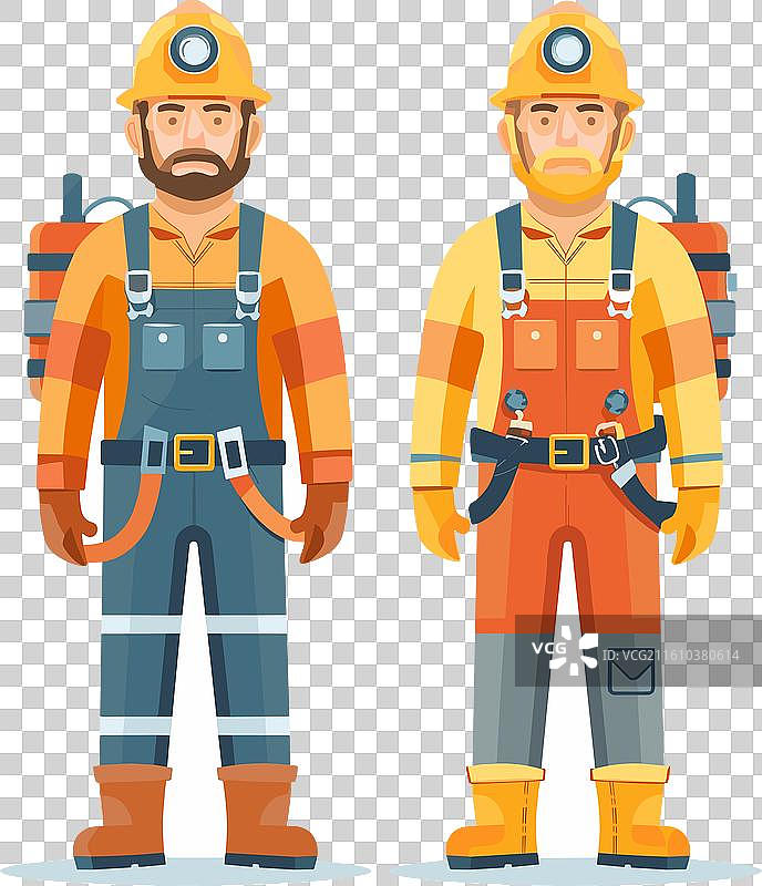 两个卡通矿工自信地站着，其中一个图片素材