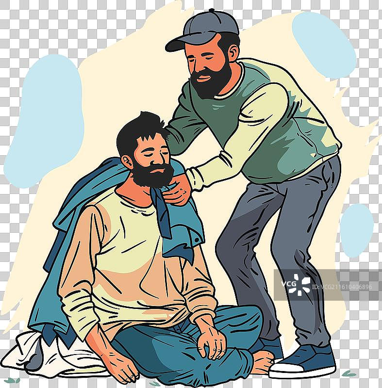 两位男士，其中一位坐着，表现出同情心图片素材