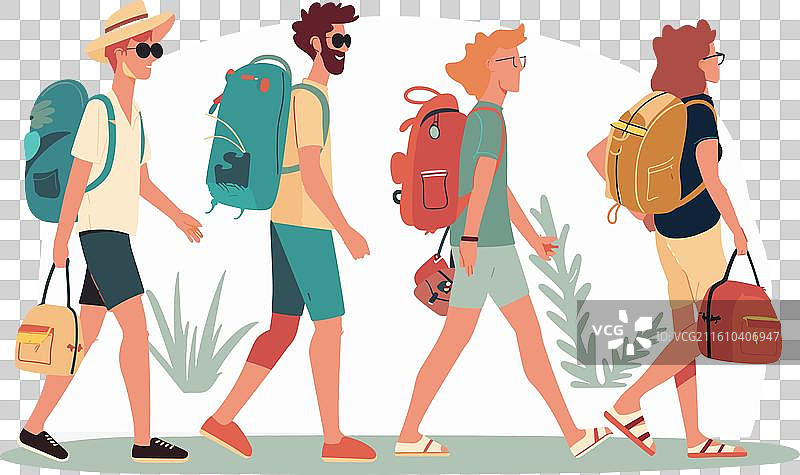 四个人穿着夏装散步图片素材