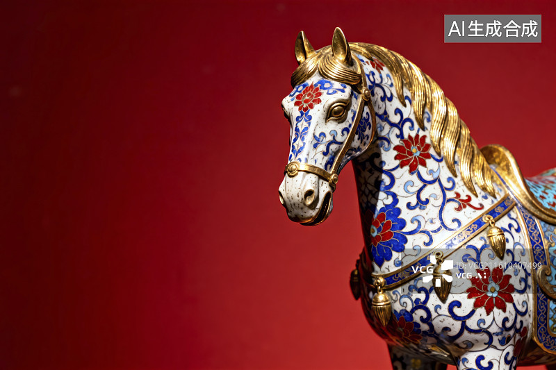 【AI数字艺术】景泰蓝工艺品镶宝石的马图片素材