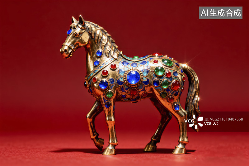【AI数字艺术】景泰蓝工艺品镶宝石的马图片素材