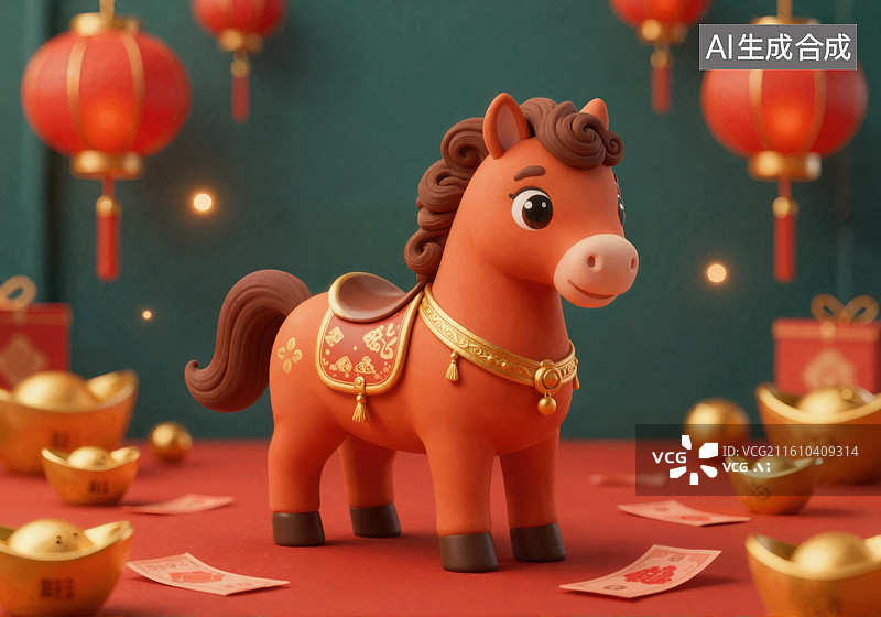【AI数字艺术】马年春节吉祥物装饰场景图片素材