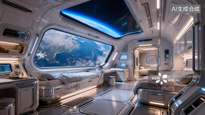 【AI数字艺术】未来派太空舱室内场景图片素材