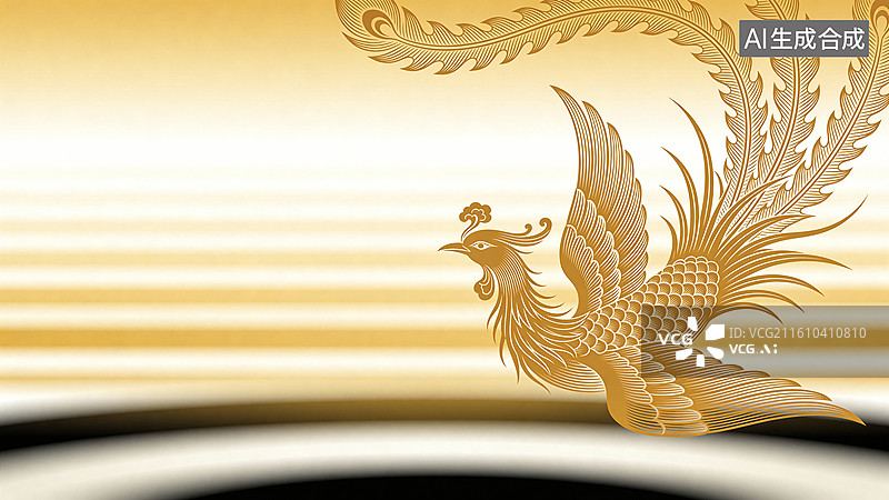【AI数字艺术】金色凤凰装饰性插画图片素材