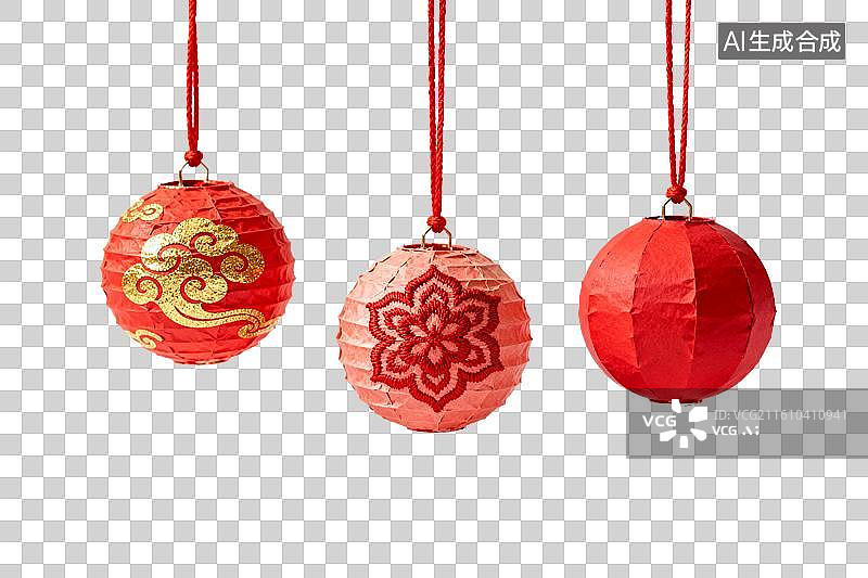 【AI数字艺术】三颗红色节日装饰球悬挂展示图片素材
